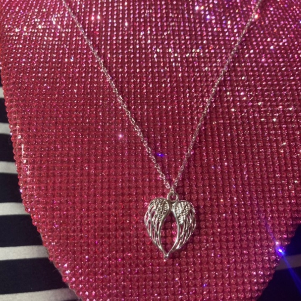 Sterling Silver Angel Wings Heart Shaped Necklace 925 Jewelry Religion Catholic